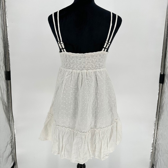 Wild‎ Fable White Eyelet Cami Babydoll Mini Short Dress Ruffle Hem Medium - Picture 3 of 10
